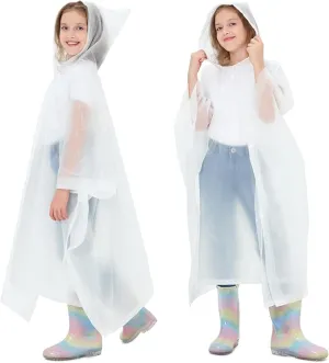 2 Pack Kids Rain Ponchos Reusable EVA Ponchos with Drawstring Hood, Waterproof Jacket for Boys and Girls