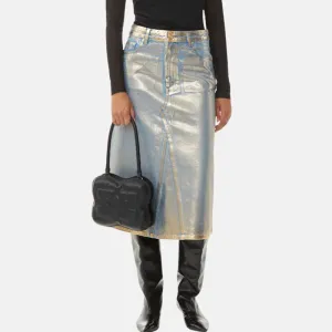 2025 spring new street trend wind bronzing design A-shaped skirt fashionable high waist and thin denim skirt