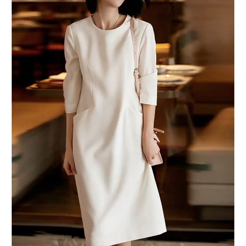 2025 Triacetic acid fabric   silk lining, high-end temperament dress, women's clothing, commuting and thin, black and white in summer