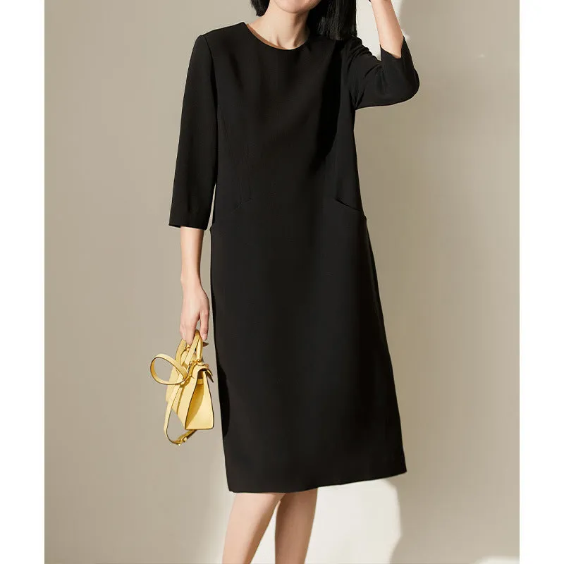 2025 Triacetic acid fabric   silk lining, high-end temperament dress, women's clothing, commuting and thin, black and white in summer