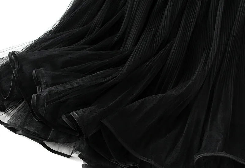 3D Floral Mesh High Waist Umbrella Skirt