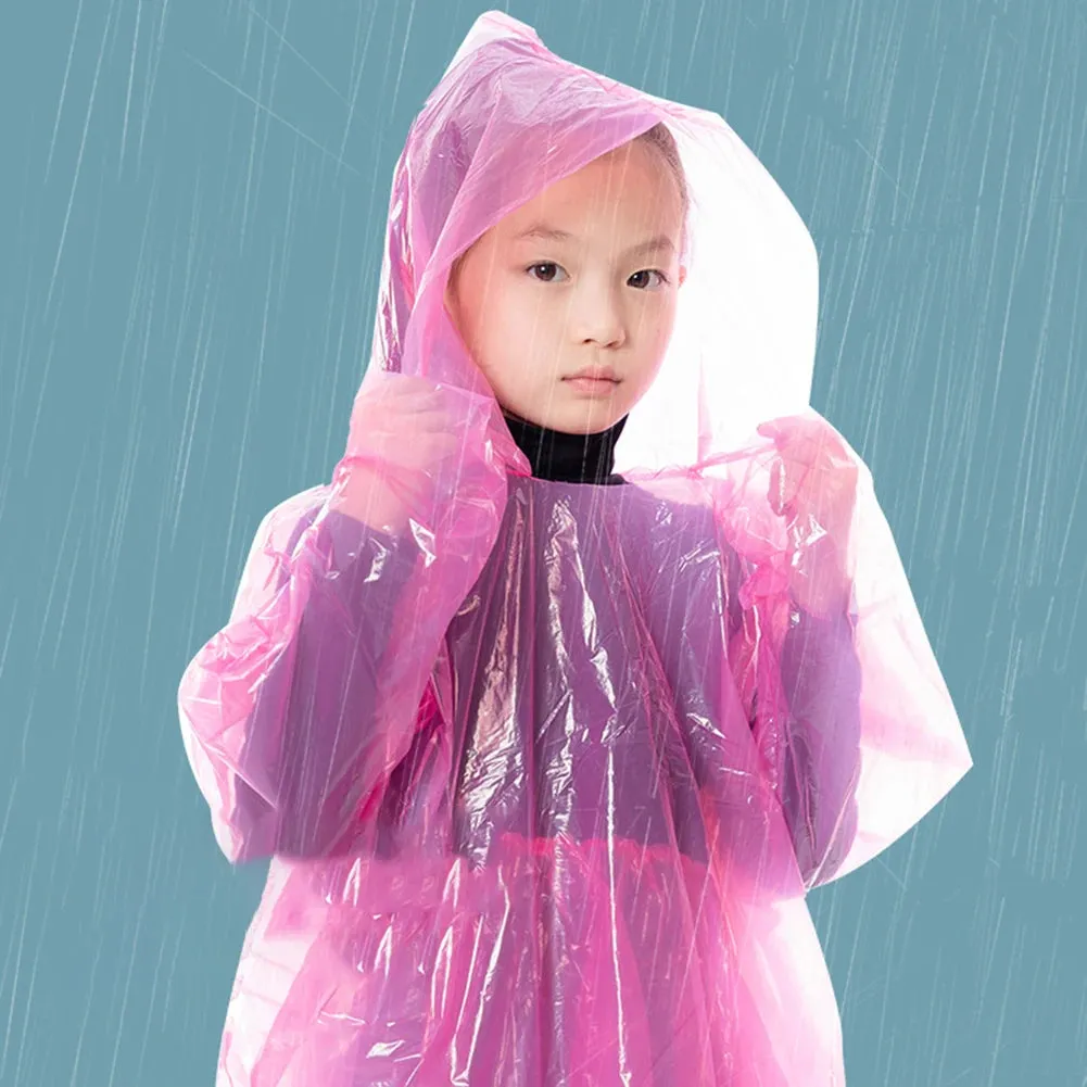 9-30PCS Kids Emergency Raincoats with Drawstring Hood Disposable Plastic Rain Poncho Rainwear for Camping Recreation Hiking