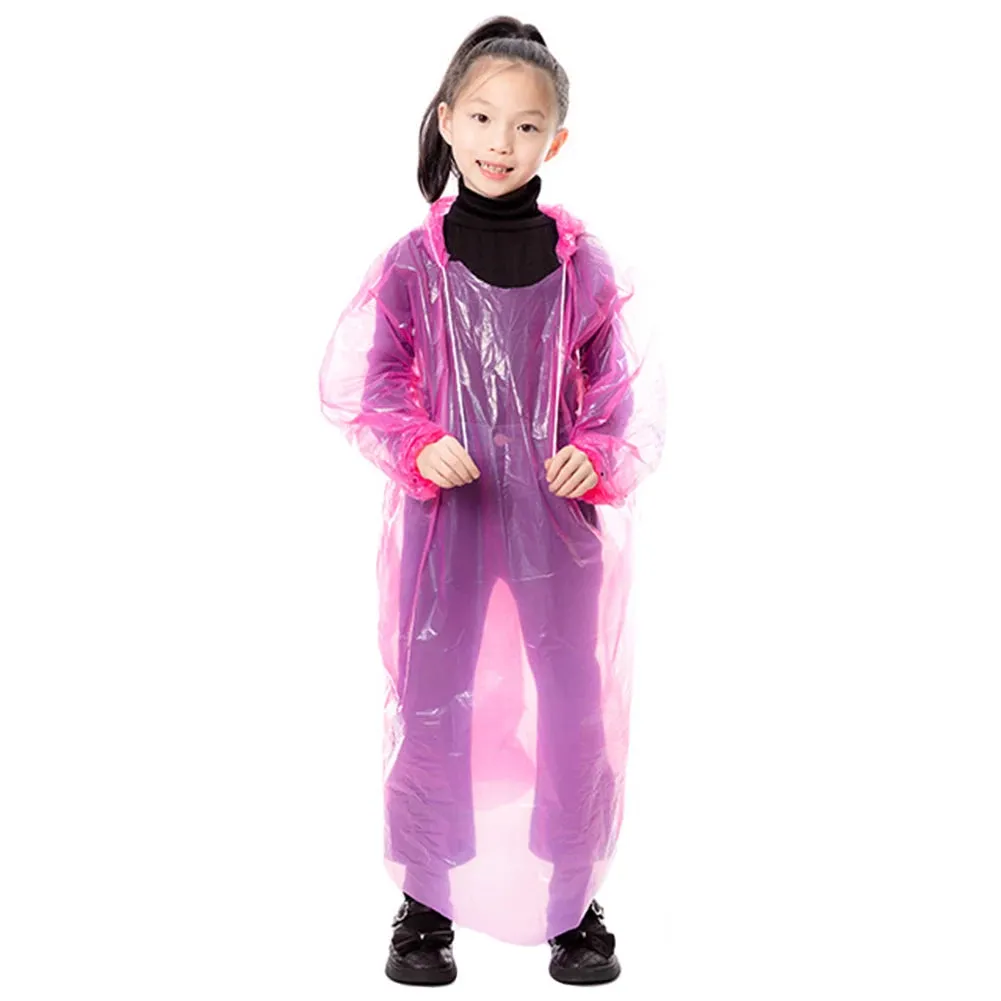 9-30PCS Kids Emergency Raincoats with Drawstring Hood Disposable Plastic Rain Poncho Rainwear for Camping Recreation Hiking