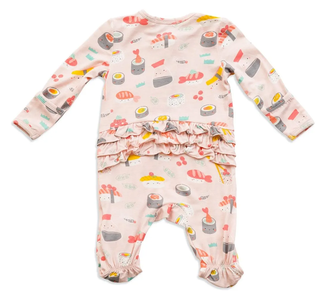 Angel Dear Pink Sushi Bamboo Ruffle Back Zipper Footie