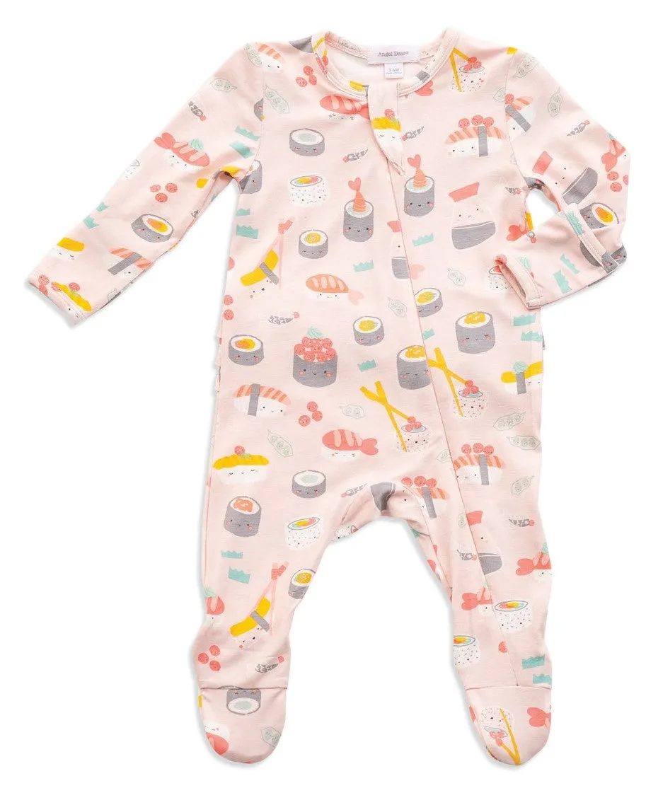 Angel Dear Pink Sushi Bamboo Ruffle Back Zipper Footie