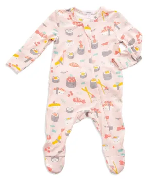 Angel Dear Pink Sushi Bamboo Ruffle Back Zipper Footie