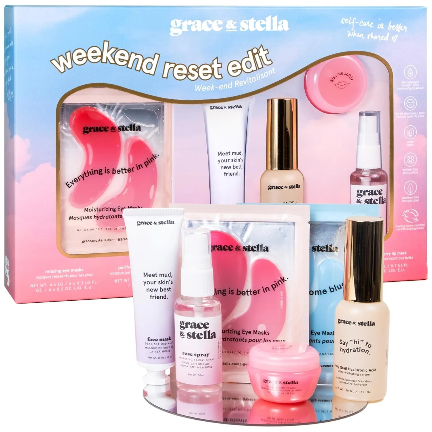 Award Winning Dew-Tox & Chill Valentines Day Gifts for Her - Gifts for Women with Gold Eye Masks, Hyaluronic Acid Serum & Rose Spray, Self Care Gifts for Mom, Wife, Bridesmaids, Teens