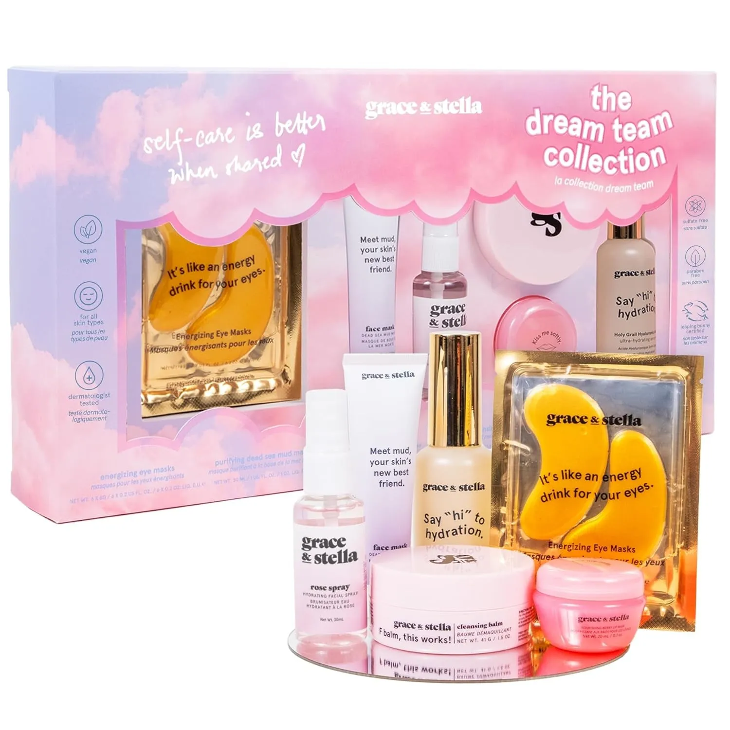 Award Winning Dew-Tox & Chill Valentines Day Gifts for Her - Gifts for Women with Gold Eye Masks, Hyaluronic Acid Serum & Rose Spray, Self Care Gifts for Mom, Wife, Bridesmaids, Teens
