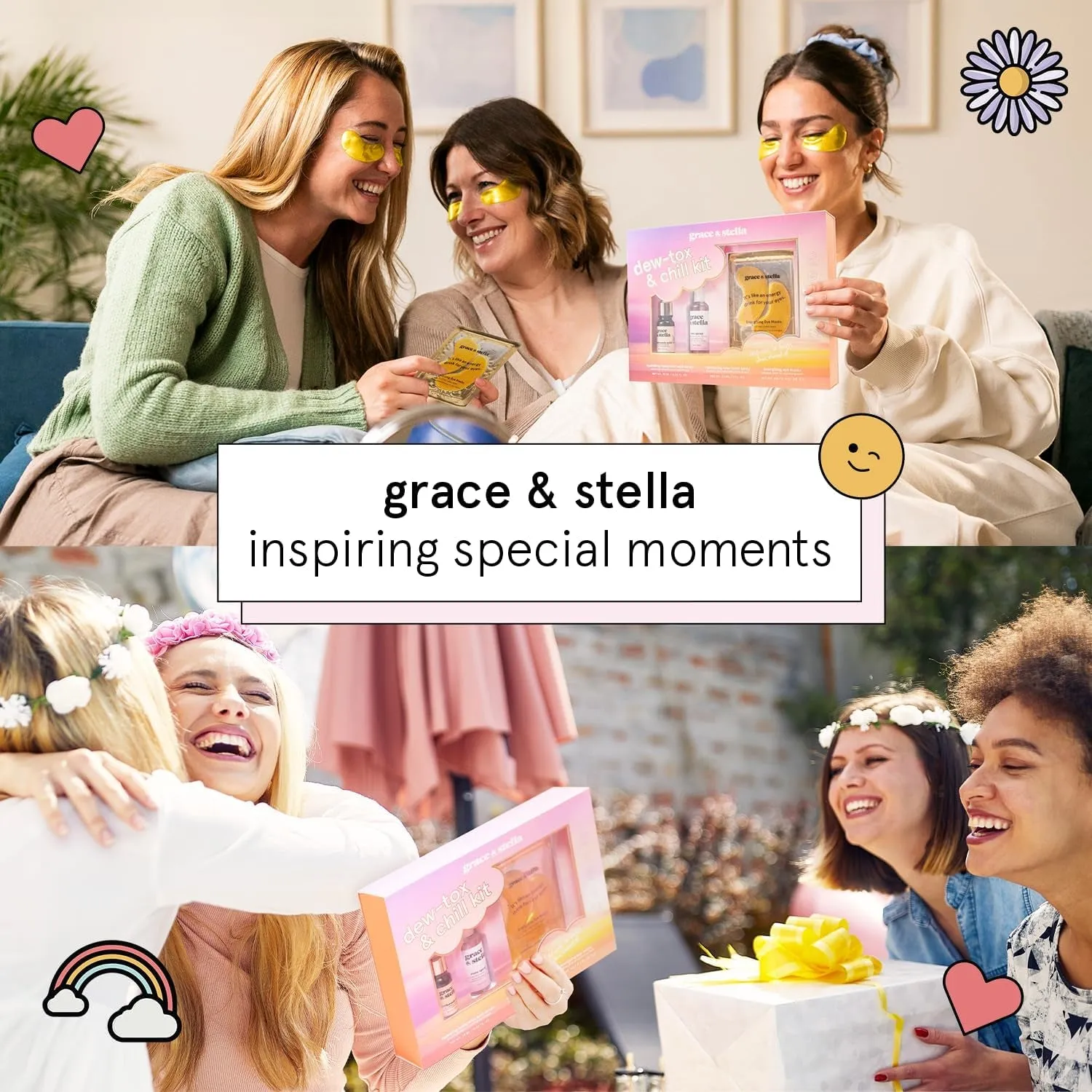 Award Winning Dew-Tox & Chill Valentines Day Gifts for Her - Gifts for Women with Gold Eye Masks, Hyaluronic Acid Serum & Rose Spray, Self Care Gifts for Mom, Wife, Bridesmaids, Teens