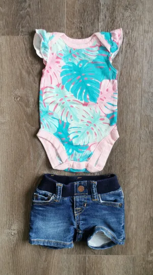 BABY GIRL SIZE 0/3 MONTHS - Baby GAP / CHILDREN'S PLACE, 2 Piece Mix N Match Summer Outfit EUC B16