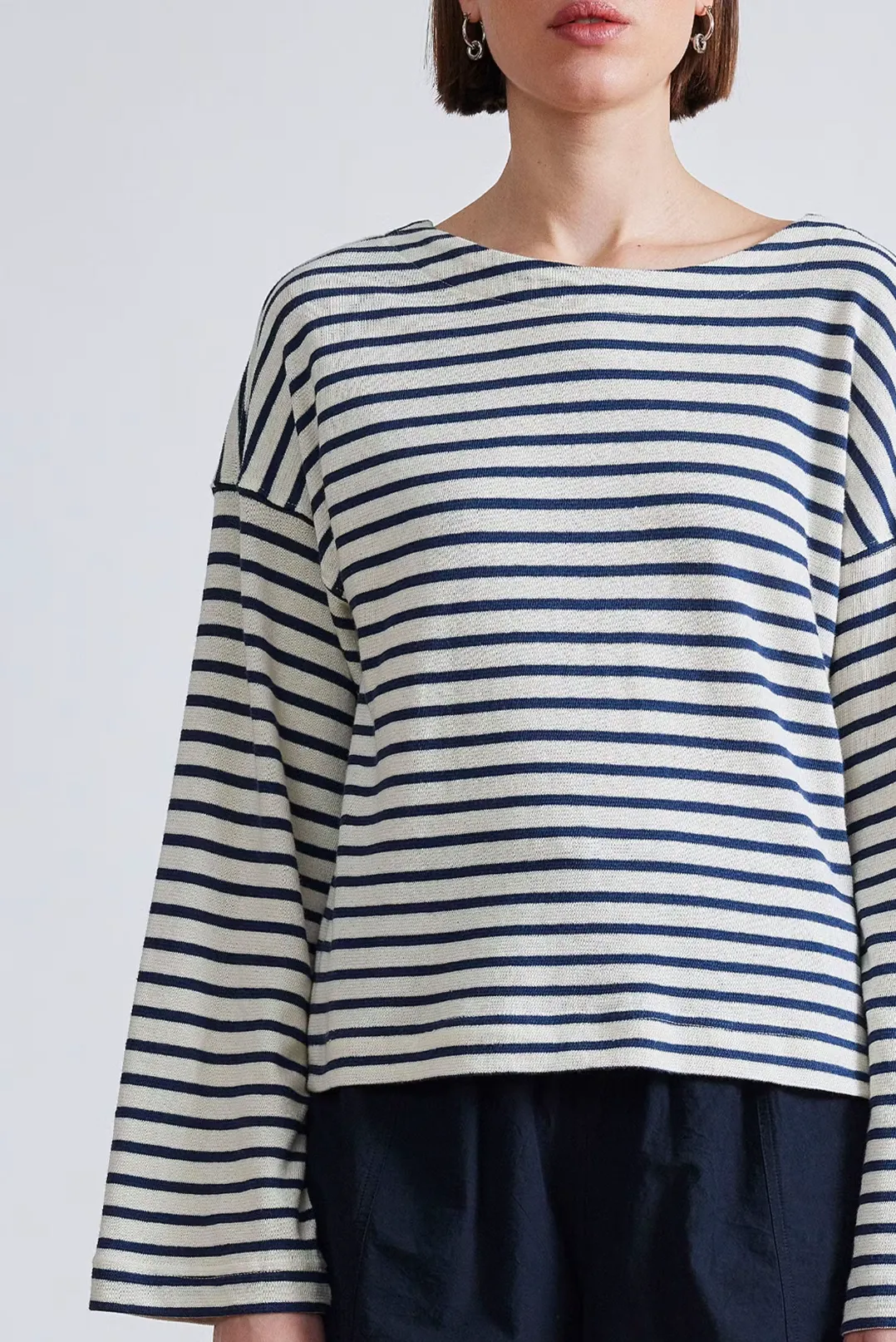 Barca Long Sleeve Shirt, Navy & Cream Stripe