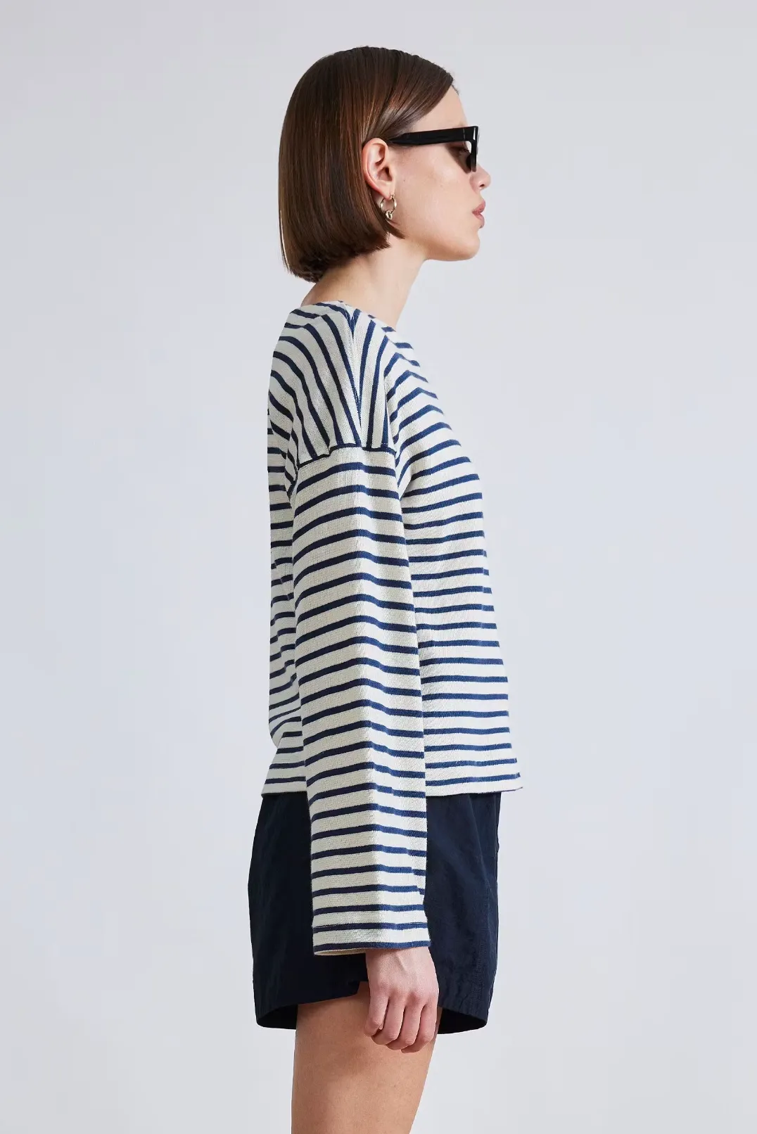 Barca Long Sleeve Shirt, Navy & Cream Stripe