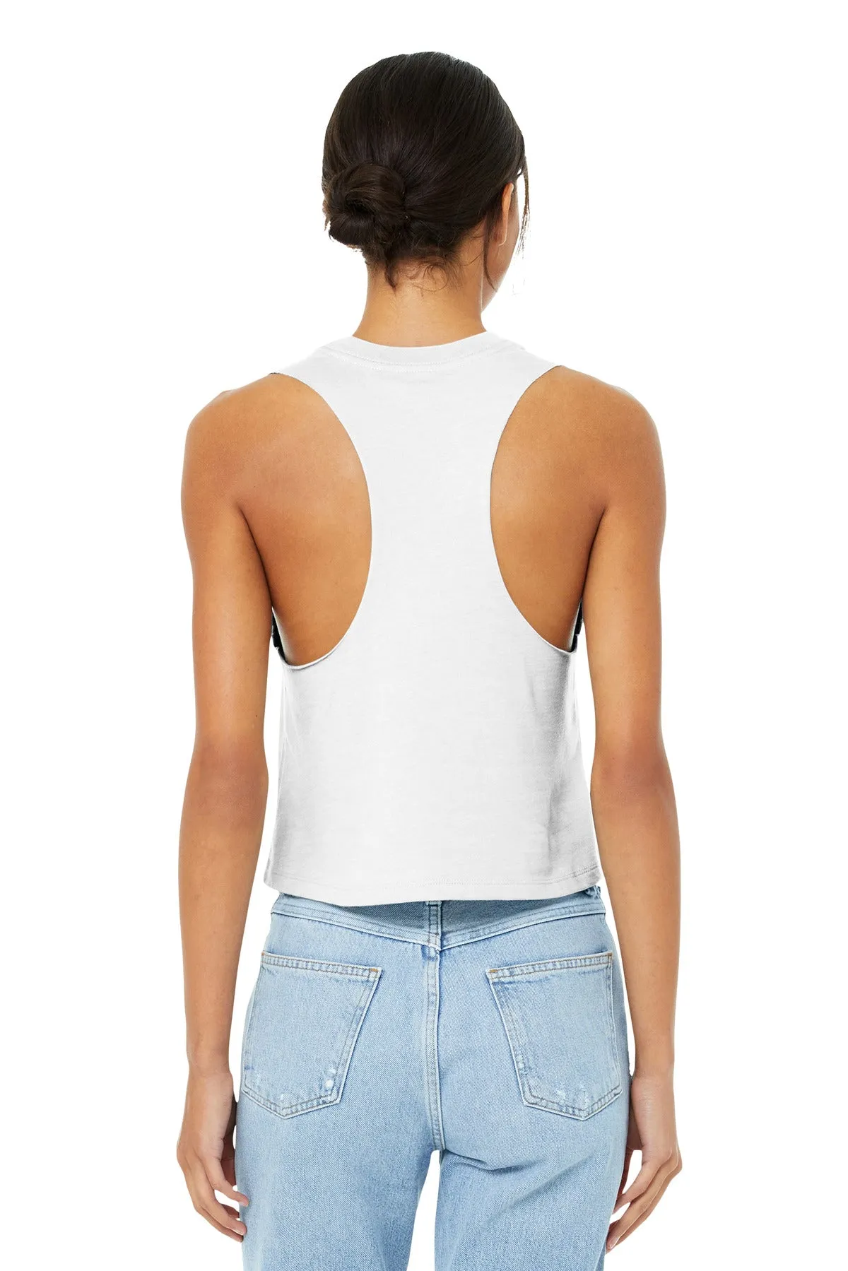 BELLA CANVAS  Women's Racerback Cropped Tank. BC6682 Solid White Blend