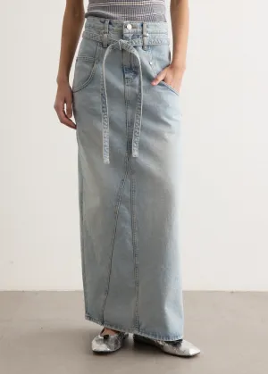 Belted High Waist Denim Skirt