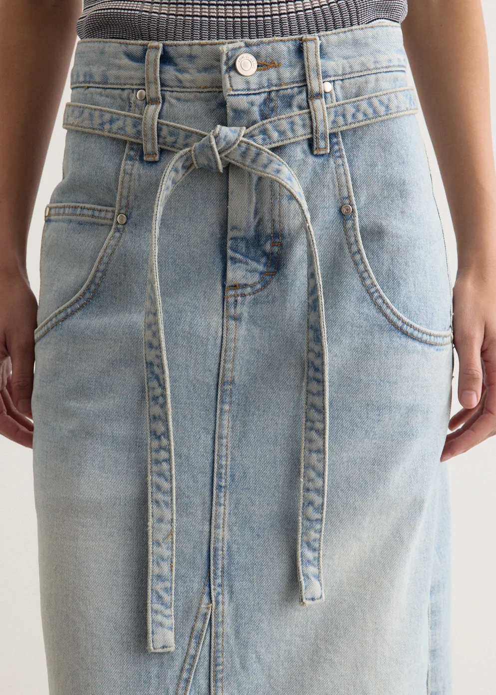 Belted High Waist Denim Skirt