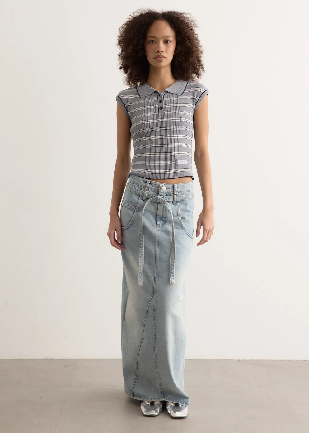 Belted High Waist Denim Skirt