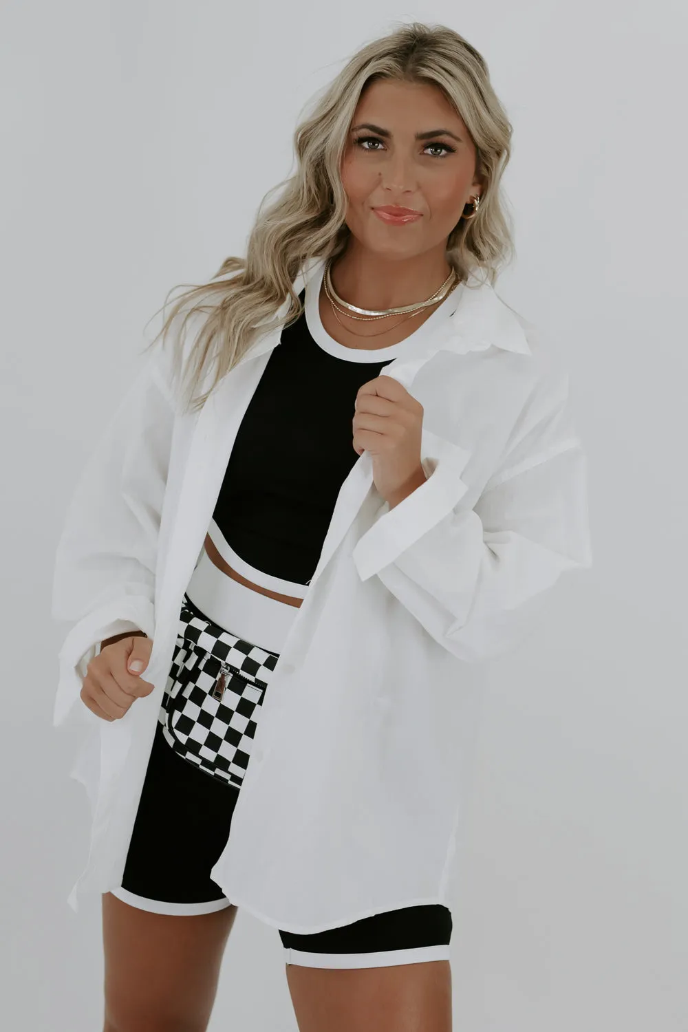 Big Chill Slouchy Button Up, White
