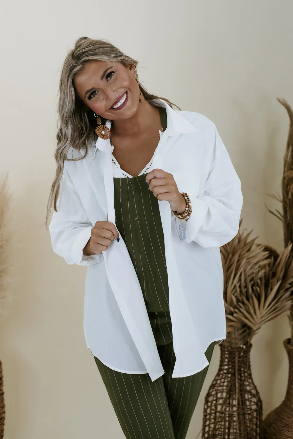 Big Chill Slouchy Button Up, White