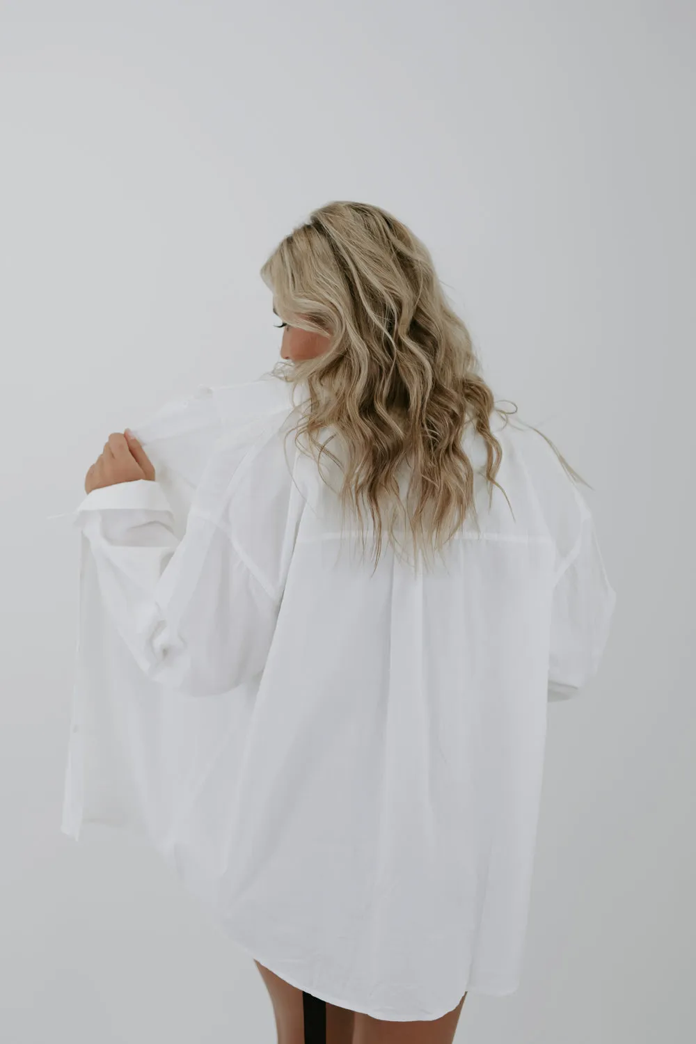 Big Chill Slouchy Button Up, White
