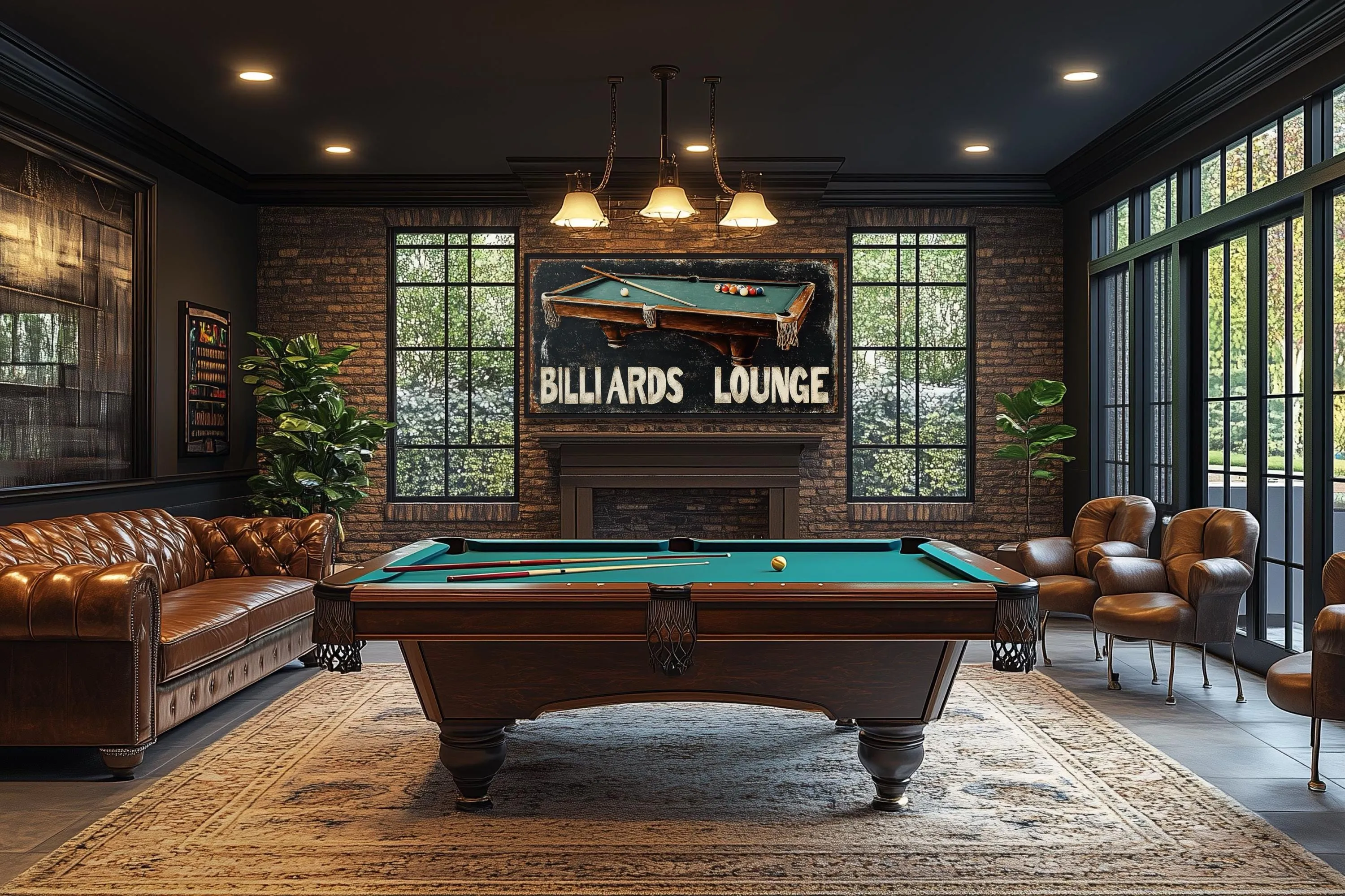 Billiards Room Sign - Billiards Lounge With Pool Table Painting Canvas Print
