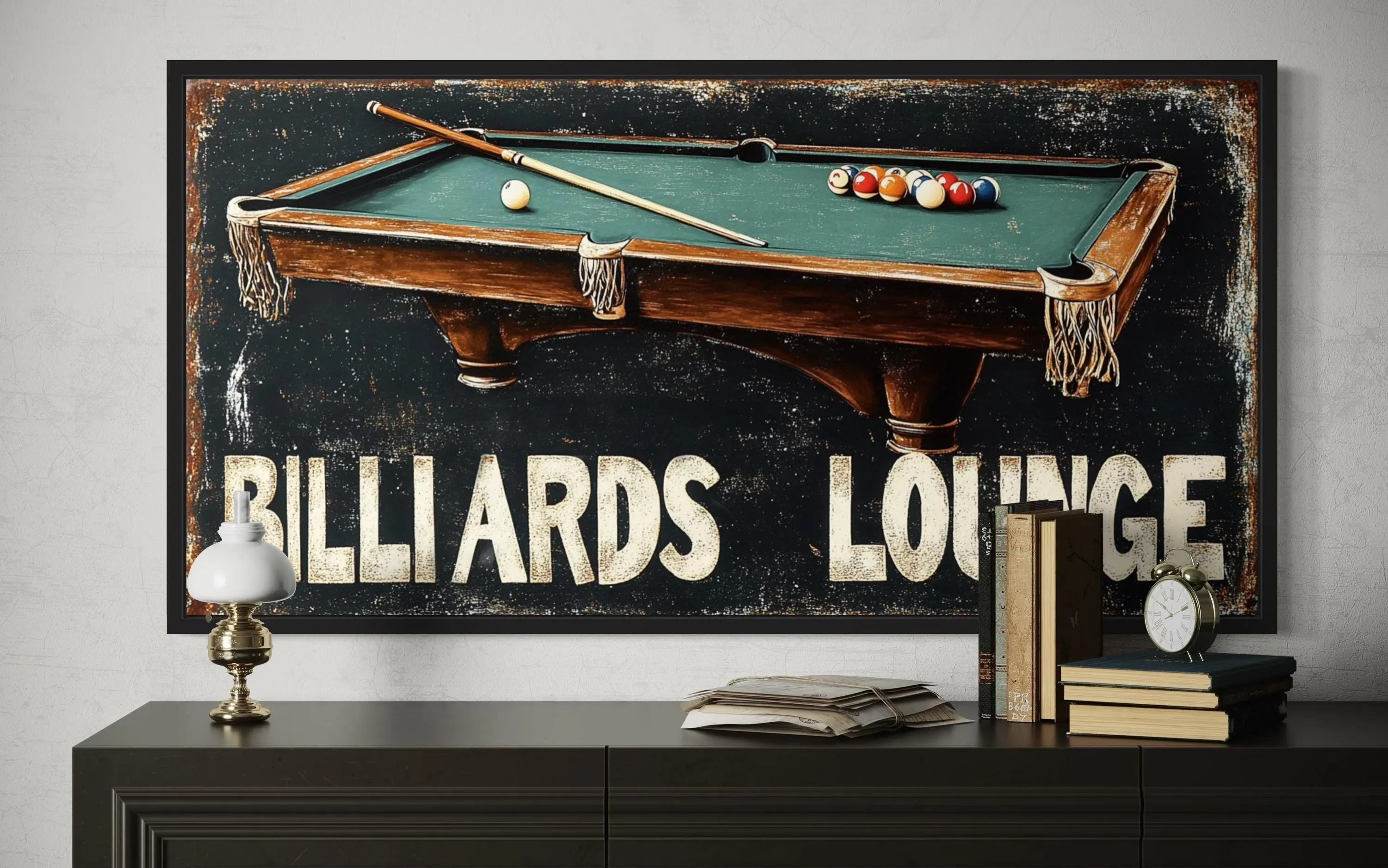 Billiards Room Sign - Billiards Lounge With Pool Table Painting Canvas Print