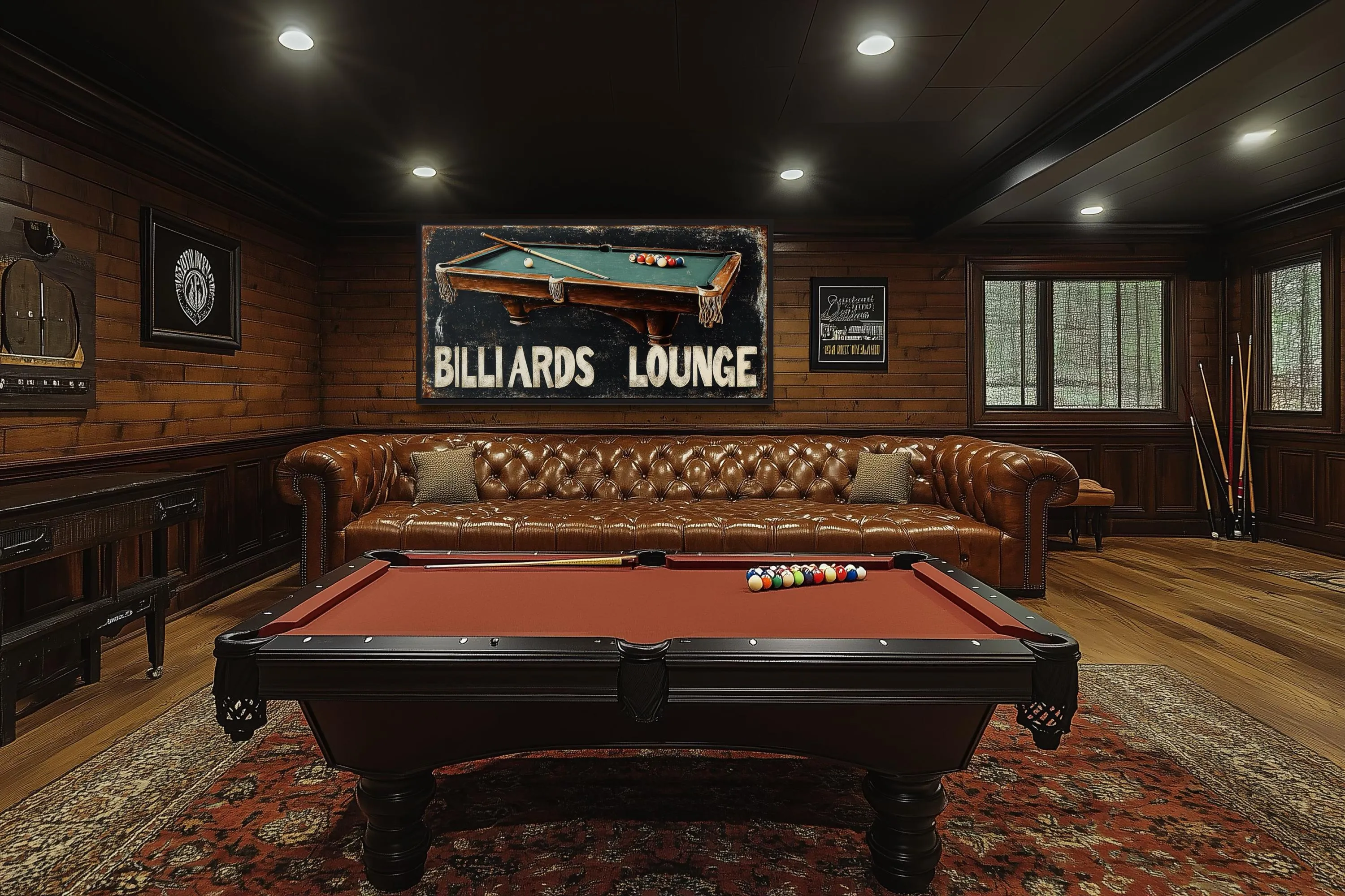 Billiards Room Sign - Billiards Lounge With Pool Table Painting Canvas Print