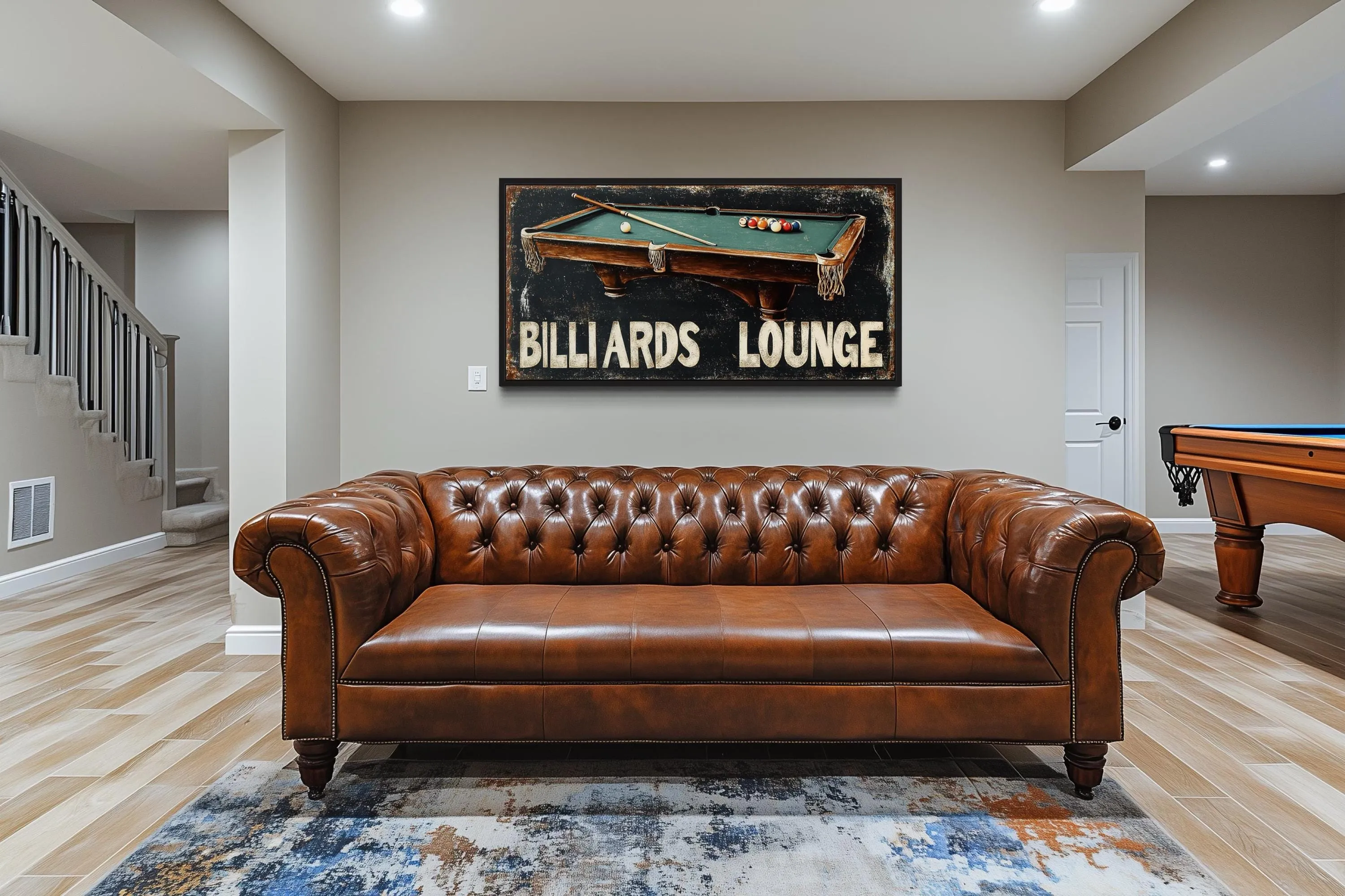Billiards Room Sign - Billiards Lounge With Pool Table Painting Canvas Print