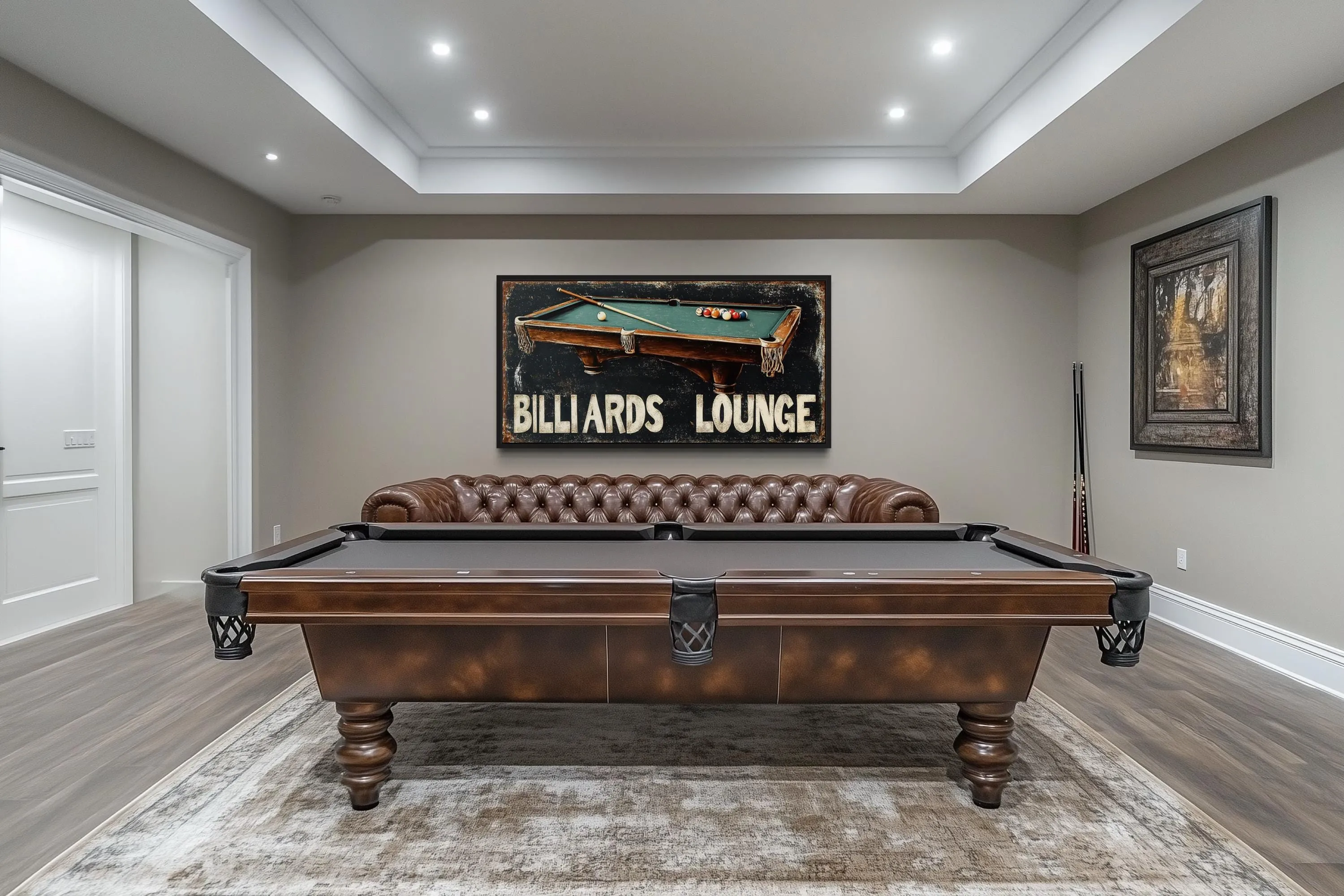 Billiards Room Sign - Billiards Lounge With Pool Table Painting Canvas Print