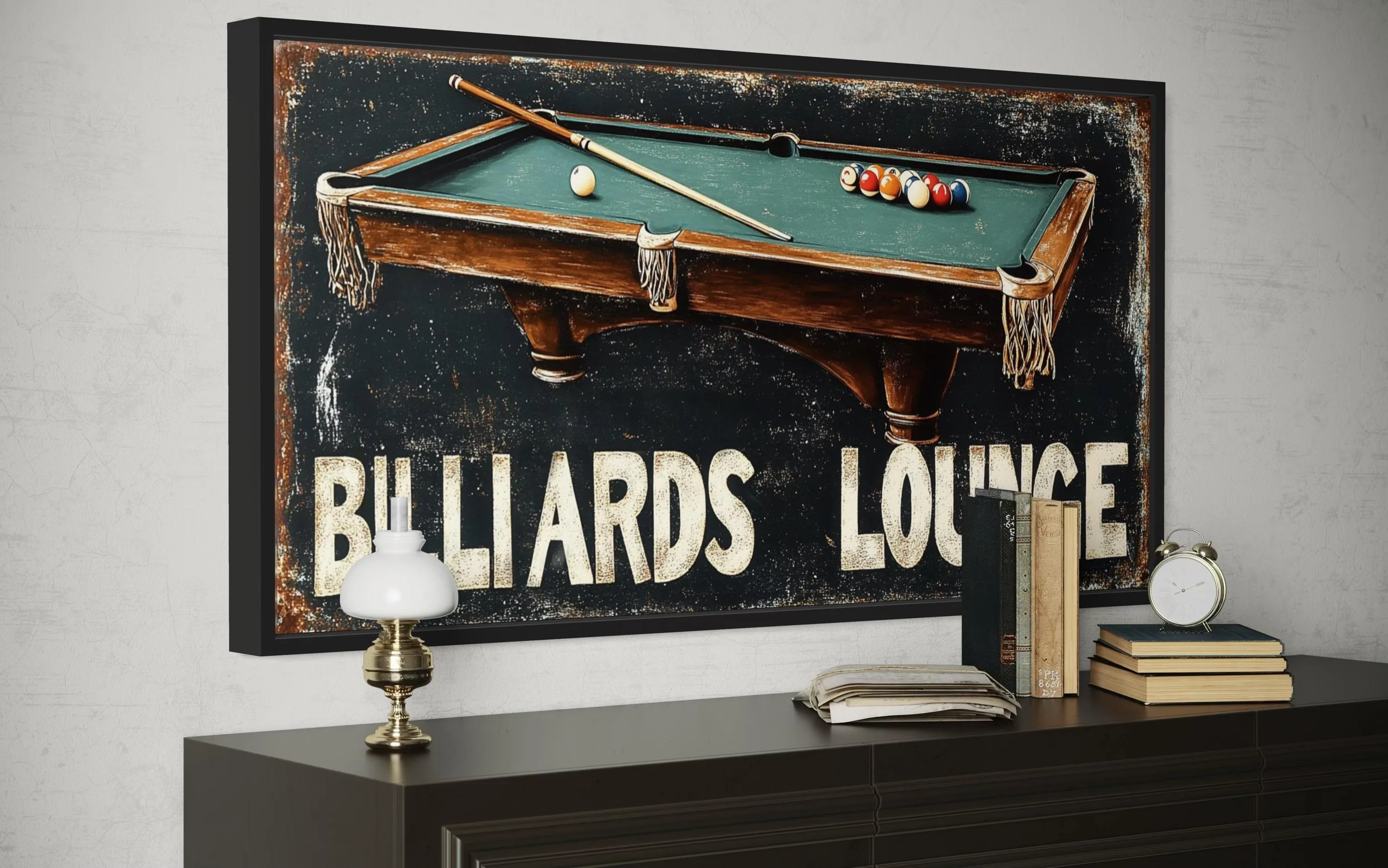 Billiards Room Sign - Billiards Lounge With Pool Table Painting Canvas Print