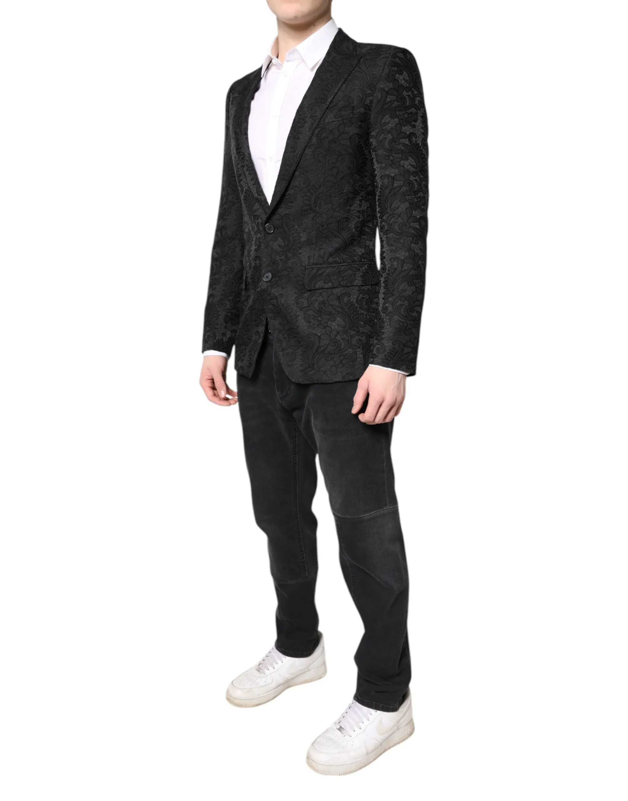 Black Floral Jacquard Coat Jacket Blazer