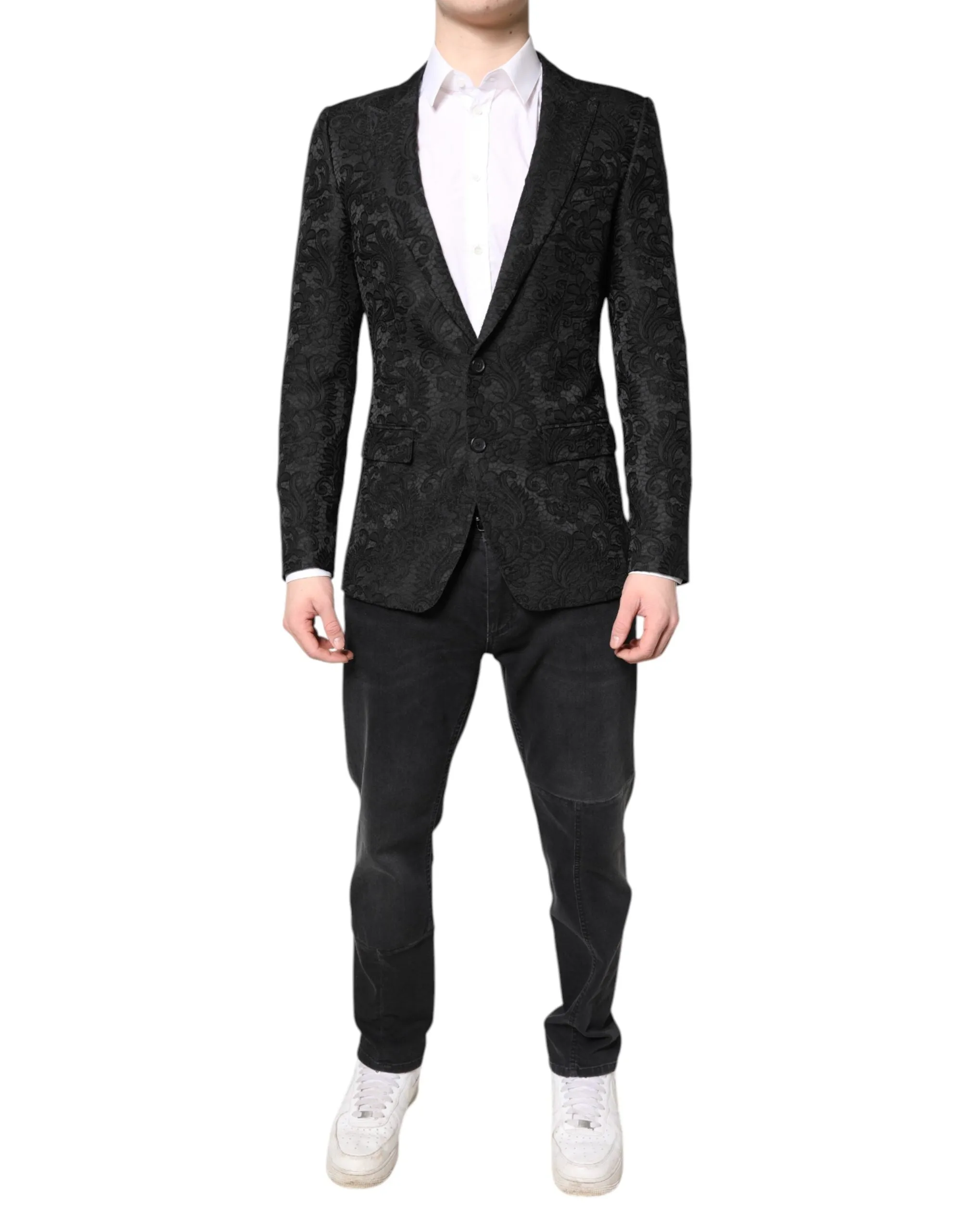 Black Floral Jacquard Coat Jacket Blazer