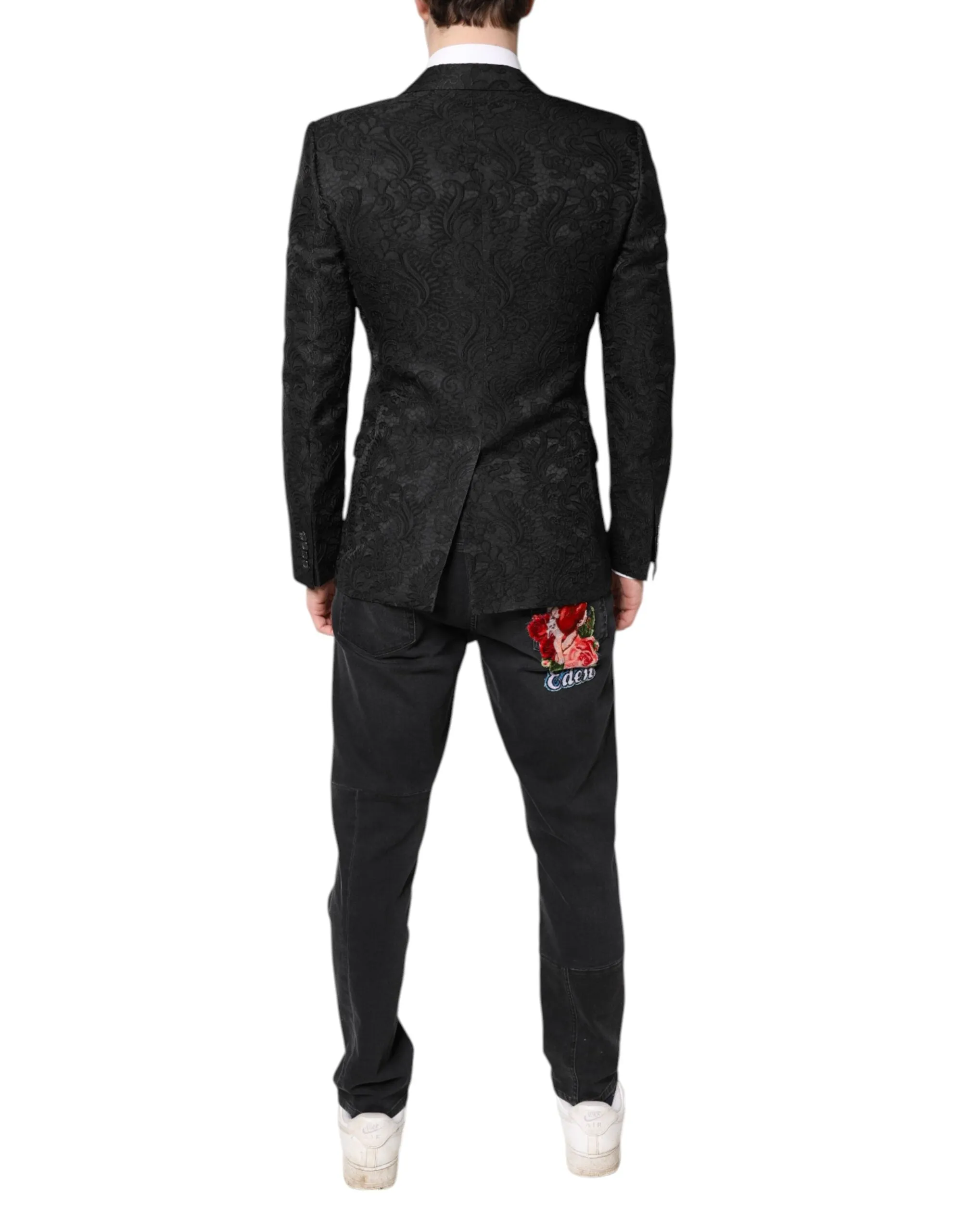 Black Floral Jacquard Coat Jacket Blazer