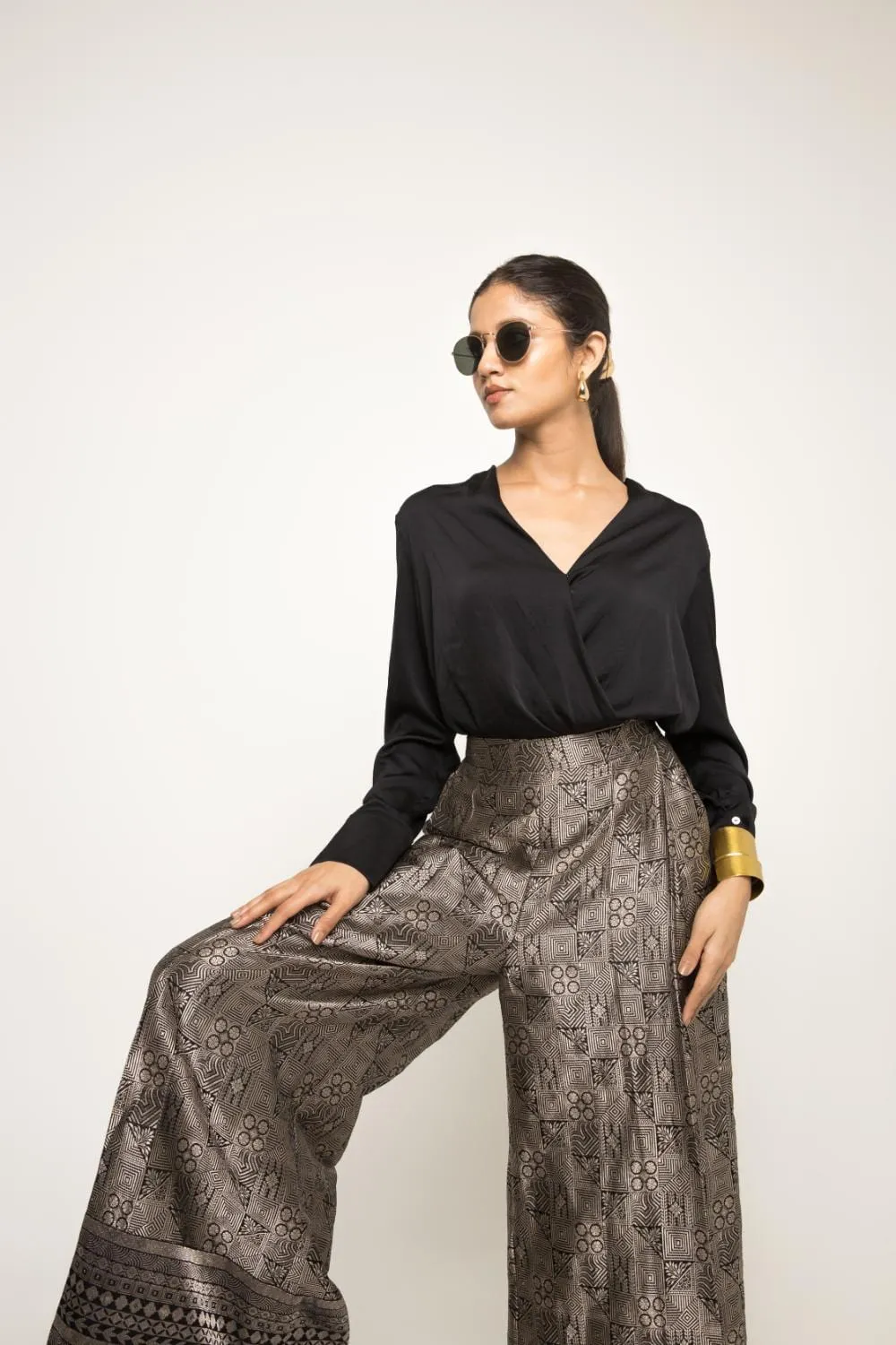Black Jaal Weave Broacde Pant Set