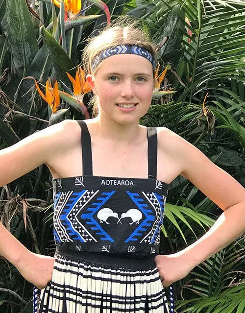 Blue NZ Maori Girls Kapa Haka Costume