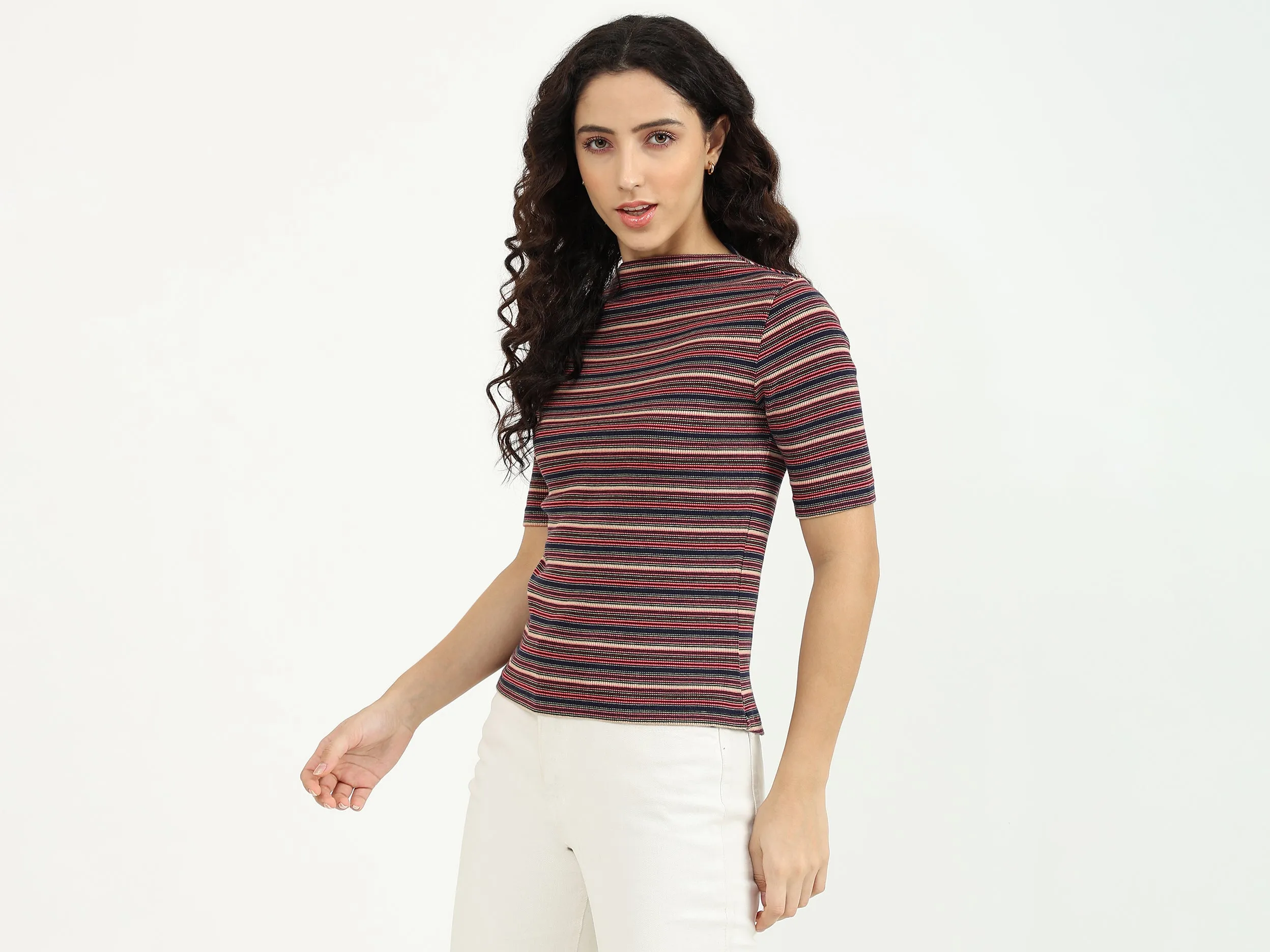 Boat Neck Stripe Top