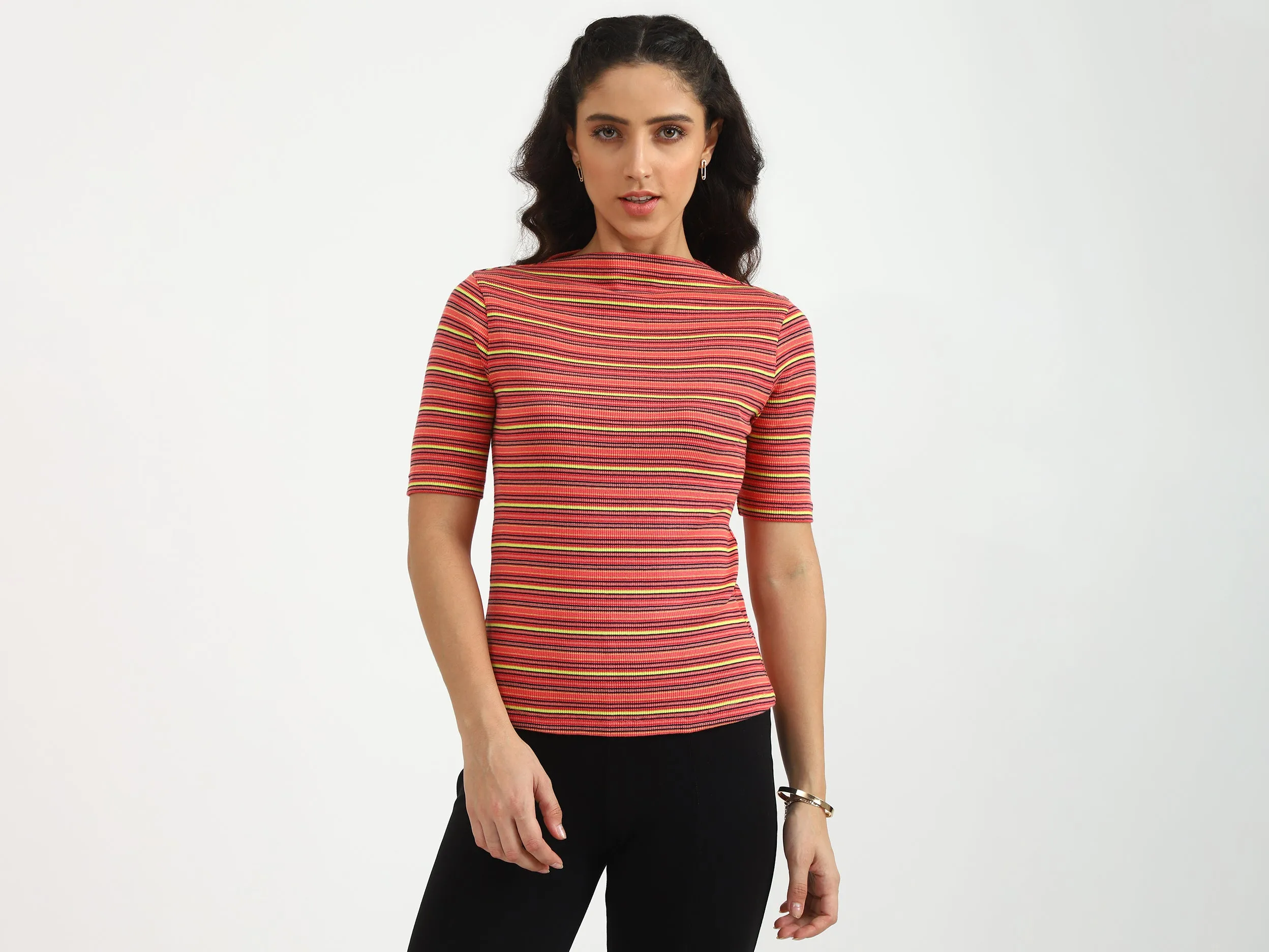 Boat Neck Stripe Top