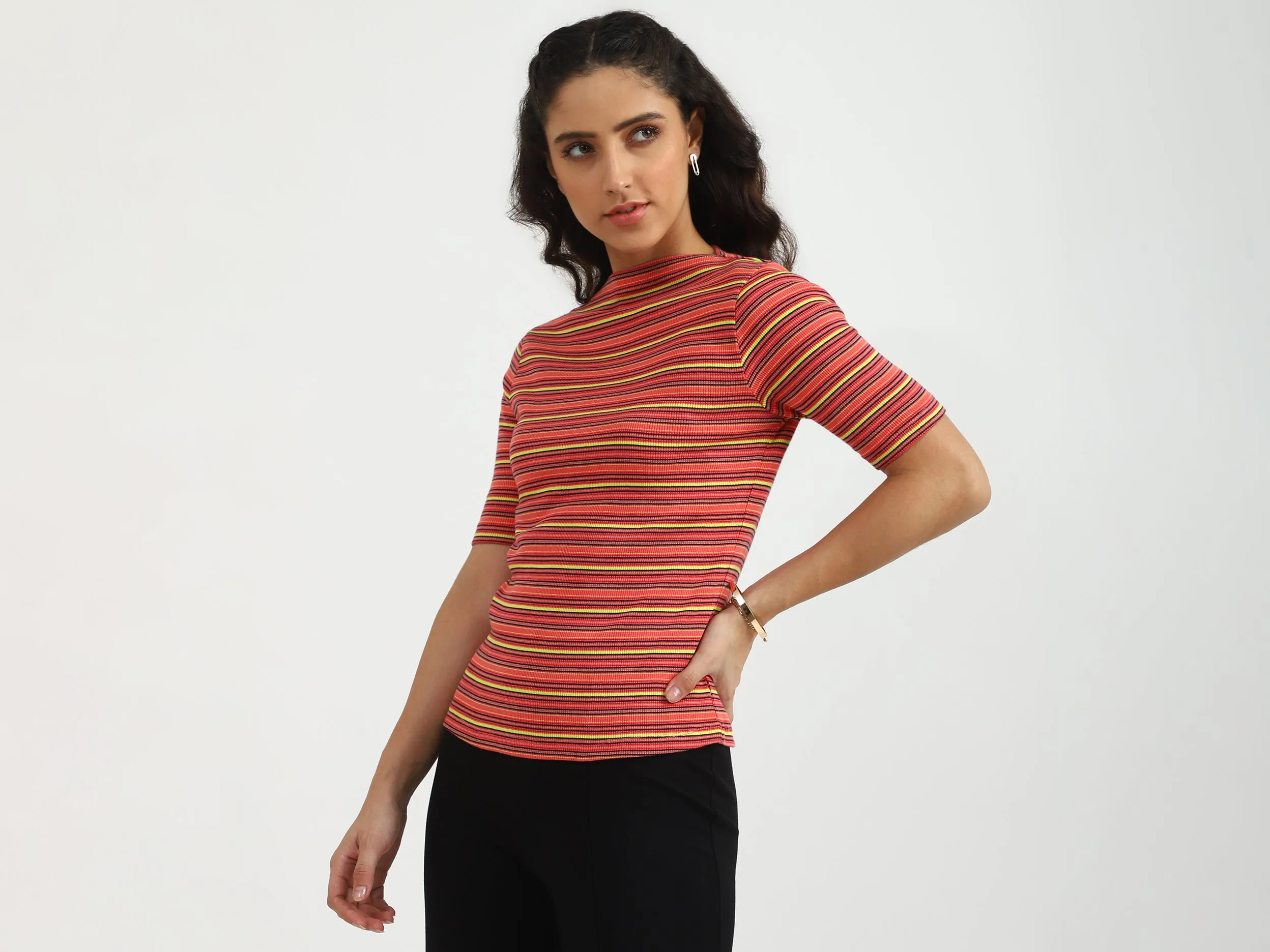 Boat Neck Stripe Top