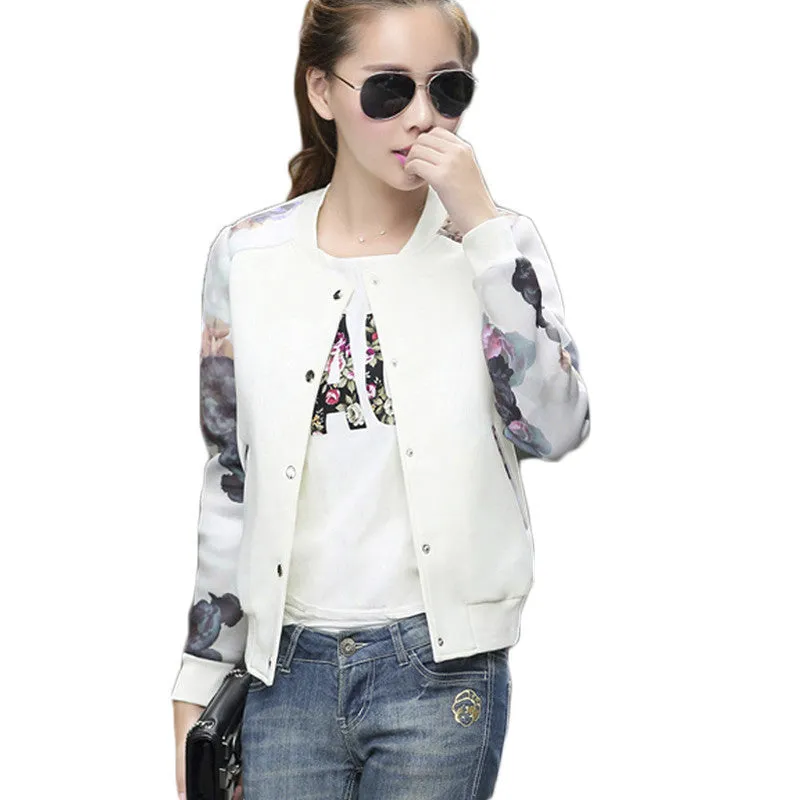 Brand Tops Flower Print Girl Plus Size Casual baseball Jacket Women Sweatshirts Button Thin Bomber Jacket Long Sleeves Coat