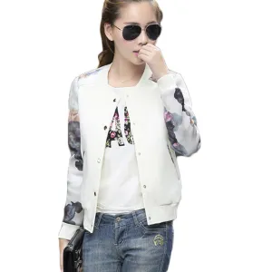 Brand Tops Flower Print Girl Plus Size Casual baseball Jacket Women Sweatshirts Button Thin Bomber Jacket Long Sleeves Coat