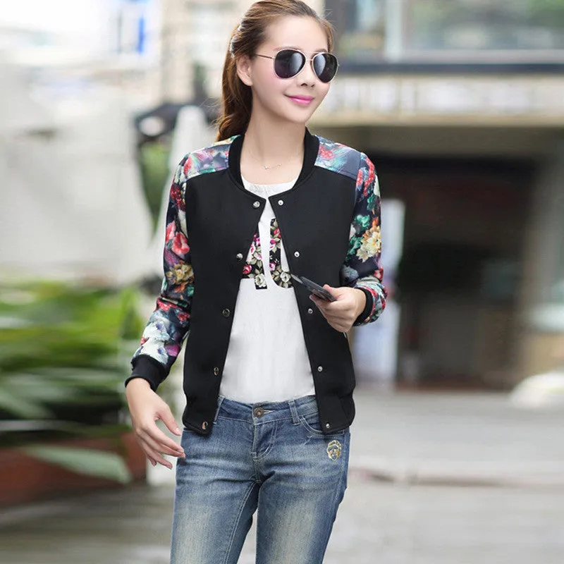 Brand Tops Flower Print Girl Plus Size Casual baseball Jacket Women Sweatshirts Button Thin Bomber Jacket Long Sleeves Coat