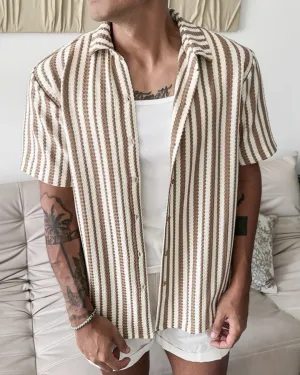 BROWN KNIT STRIPE SHIRTS