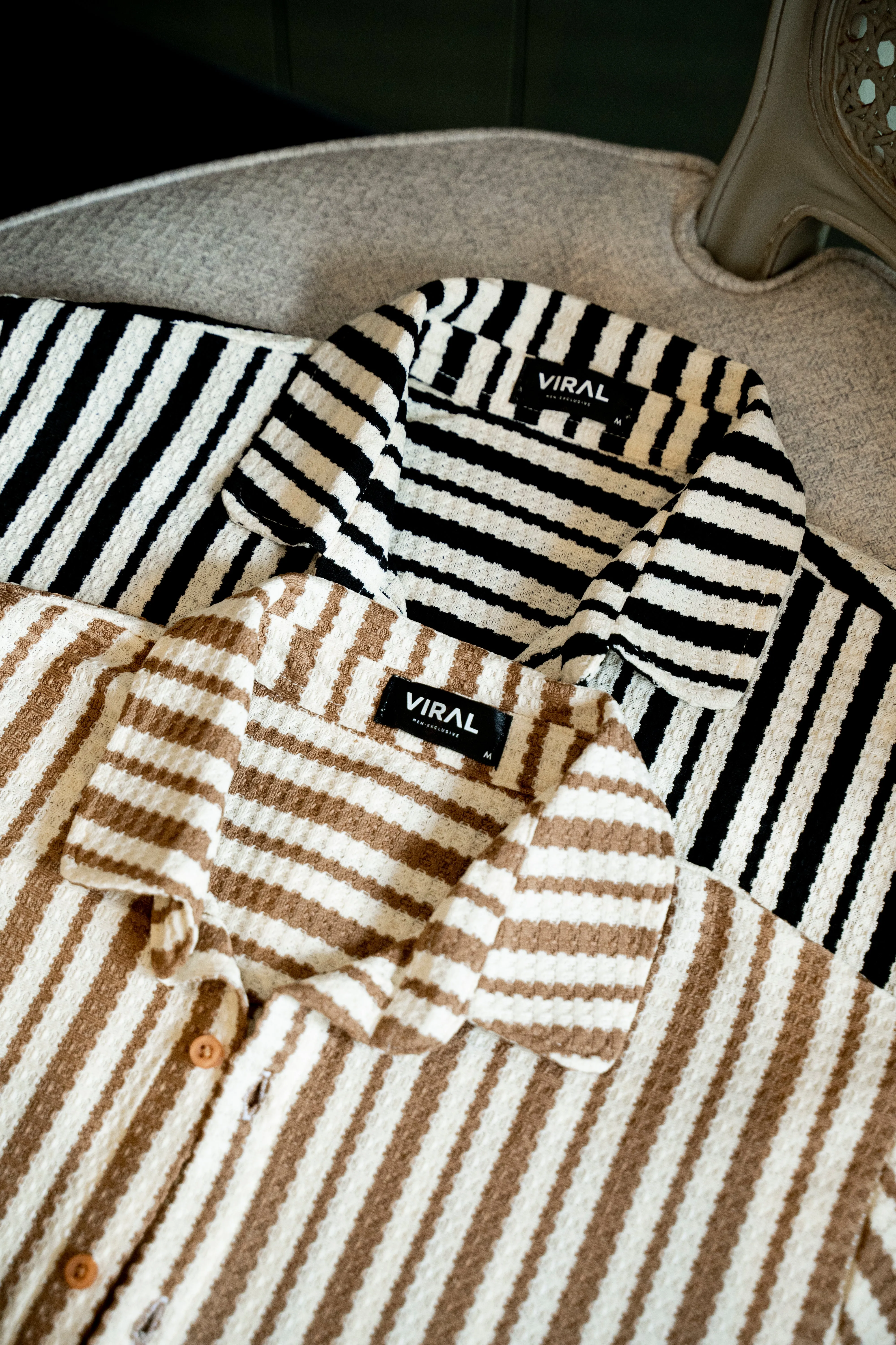 BROWN KNIT STRIPE SHIRTS