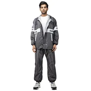 Bulfyss Raincoat 100% Waterproof Polyester Reversible Double Layer Rain Coat For Men Bike with Pants, Adjustable Hood, Inner Mobile Pocket and Storage Bag (XXL, Grey)