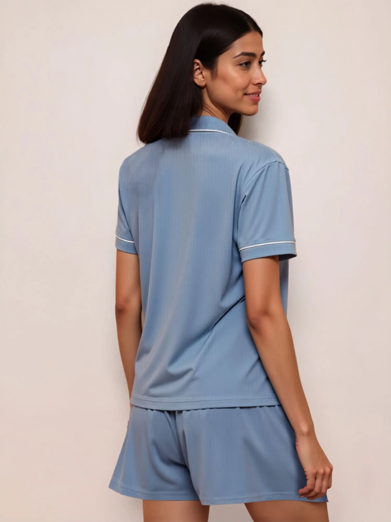 Button Down Rib Knit Pj Short Set