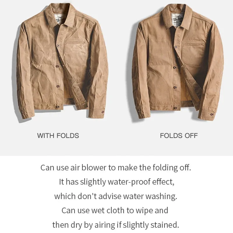 Canvas Oil Wax Men Jackets Khaki Retro Multi-pocket