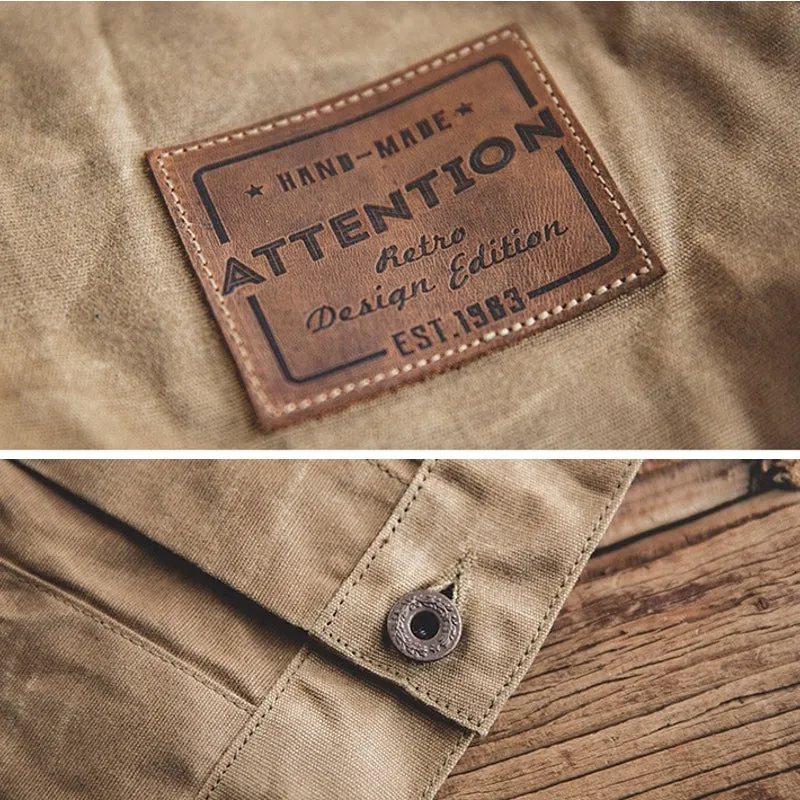 Canvas Oil Wax Men Jackets Khaki Retro Multi-pocket