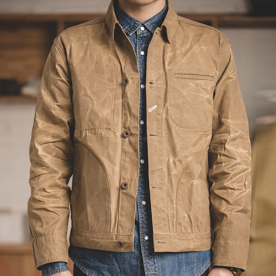Canvas Oil Wax Men Jackets Khaki Retro Multi-pocket