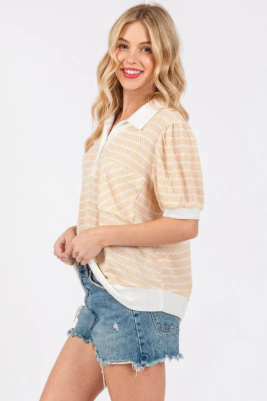 Ces Femme Knit Striped Contrast Short Sleeve Top