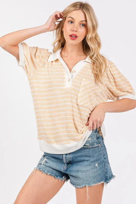 Ces Femme Knit Striped Contrast Short Sleeve Top