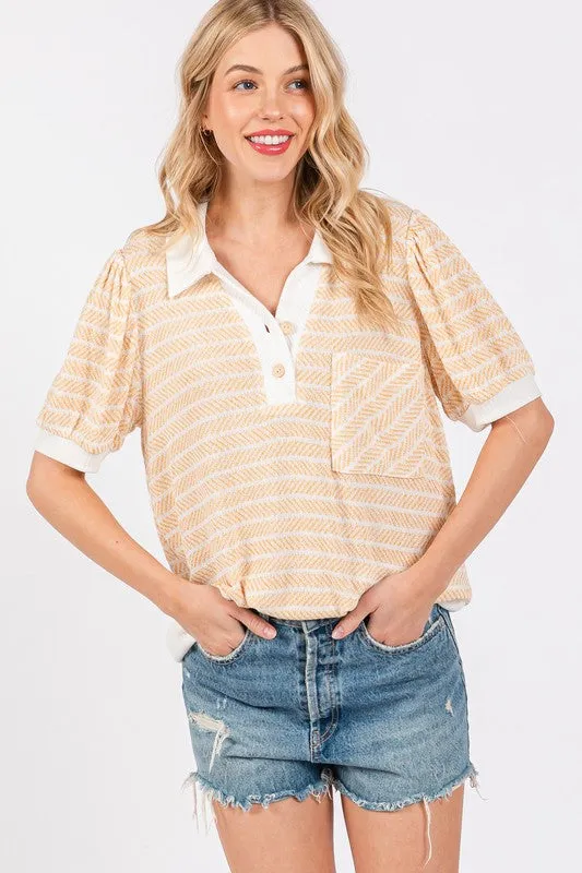 Ces Femme Knit Striped Contrast Short Sleeve Top